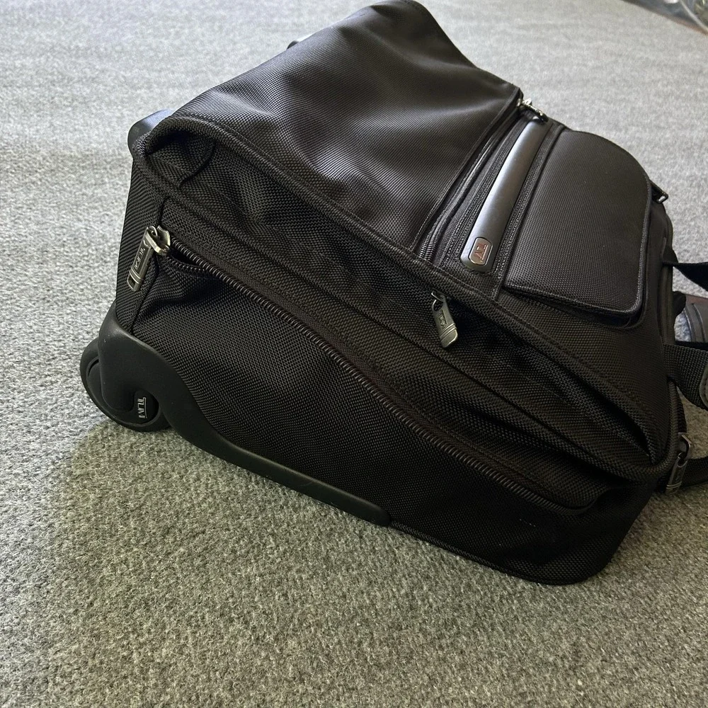 TUMI Alpha Wheeled Compact Computer Brief Black Ballistic Nylon Rolling 26102